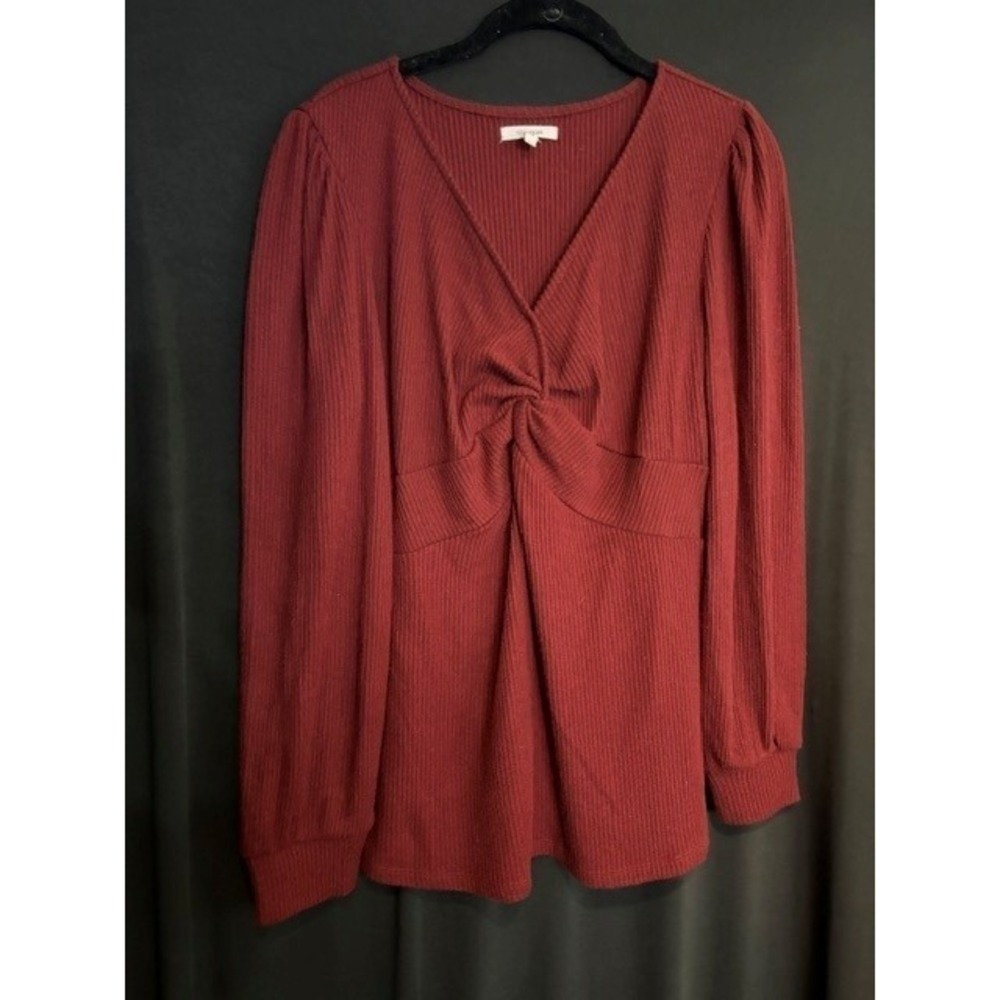 Women's Burgandy Maurices Ribbed Knit Blouse Size L